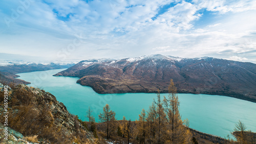 Canvas Print Spectacular Blue Panoramic View of Kanas Lake in Xinjiang Photography Image