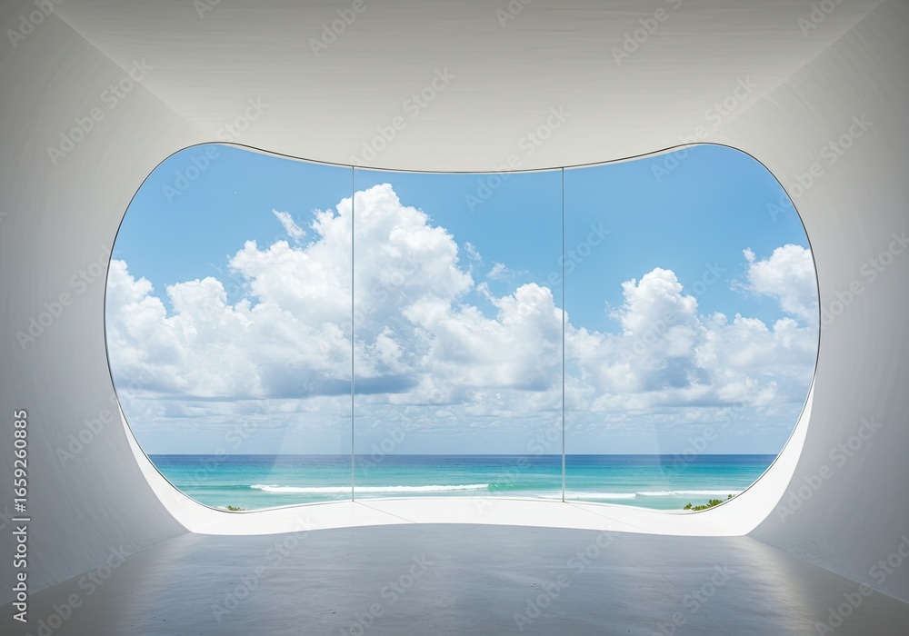 Fototapeta premium Modern interior with panoramic ocean view