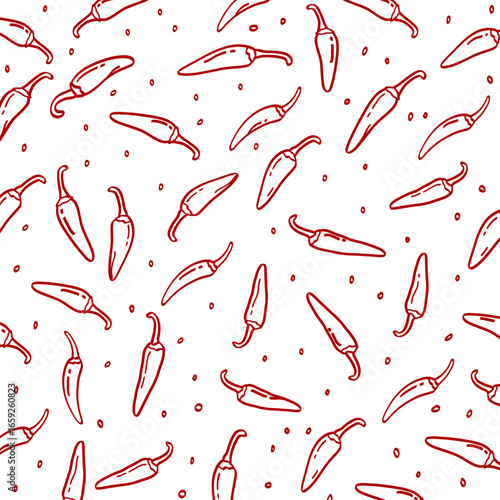 Chili Pattern Seamless Doodle Drawing Illustration Vector Background