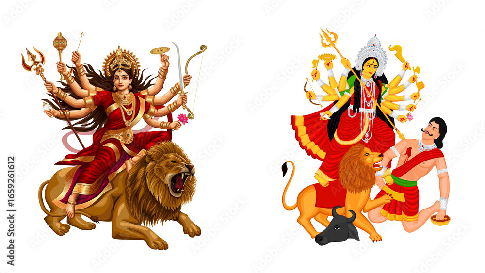 Αυτοκόλλητο Navratri Devi Forms – Durga, Mahalaxmi, Saraswati, Kali Vector Art, Devi Mahalak