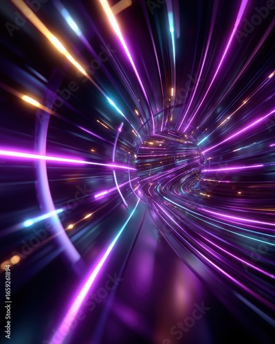 Abstract Light Tunnel with Vibrant Colors and Dynamic Motion Effects