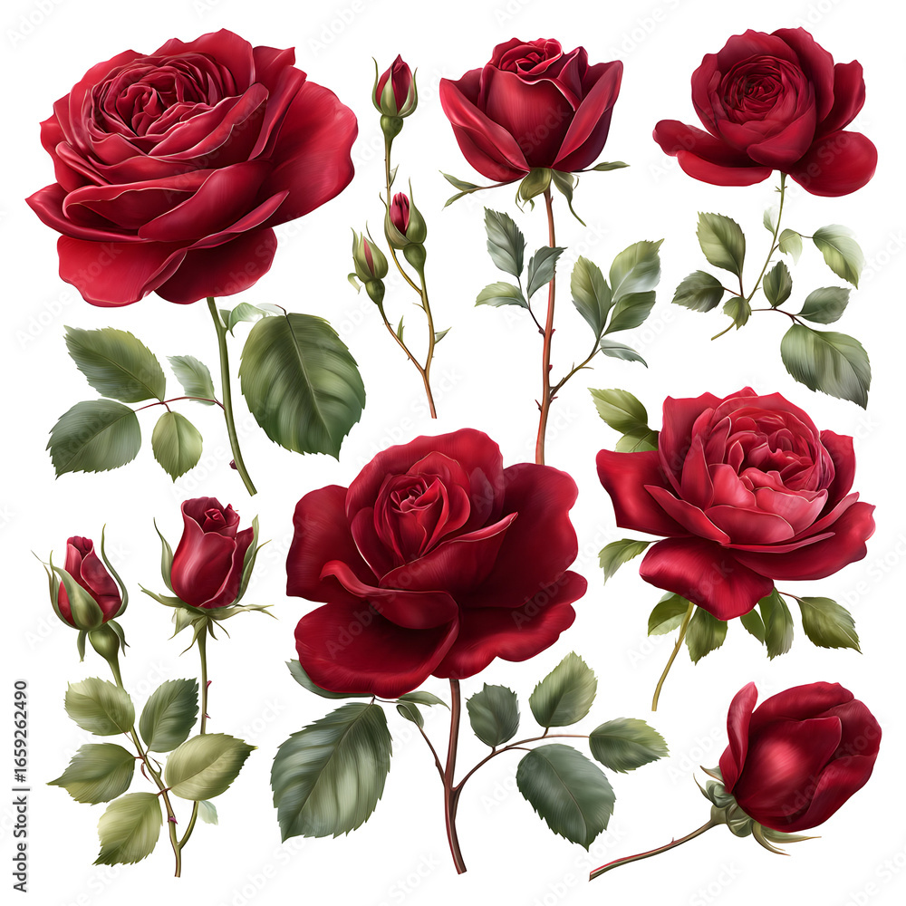 Fototapeta premium Red rose illustration collection