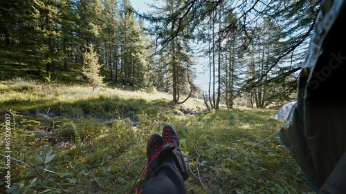 Wallpaper Mural Relaxing in a forest tent with a scenic view of sunlit trees Torontodigital.ca