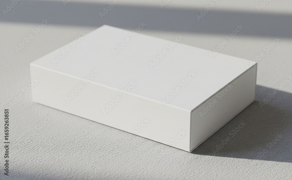 Fototapeta premium Blank Packaging Box On Textured Surface With Soft Shadows