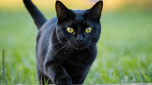 Un lindo gato de color negro, que mira atentamente al frente