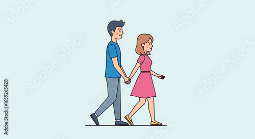 Animated illustration of a couple walking hand-in-hand, enjoying a stroll together.