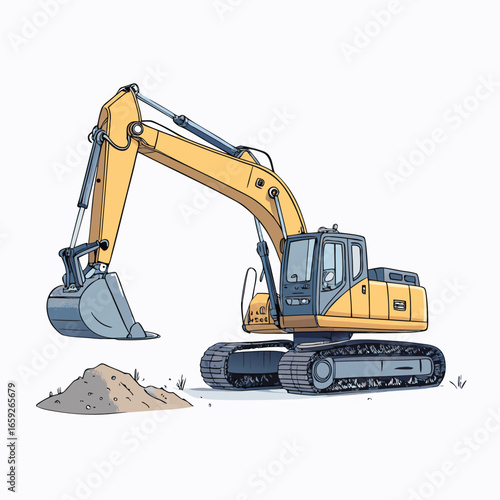 Excavator Vector Icon, Heavy Construction Machinery Icons Set in Black and Orange, Editable Stroke, Vector Illustration Construction Machinery, Construction Equipment Icons Set Editable Stroke

