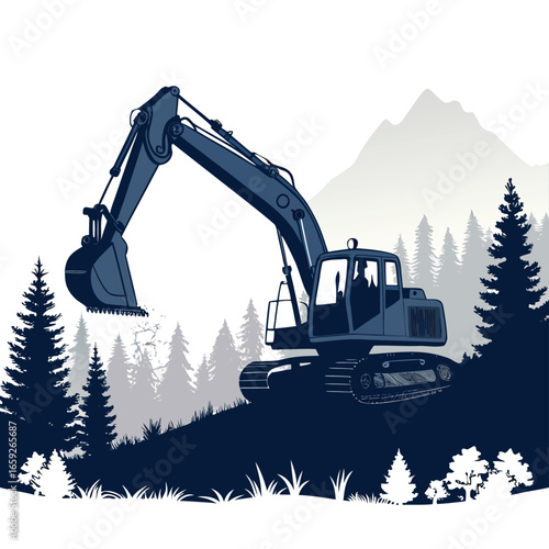 Excavator Vector Icon, Heavy Construction Machinery Icons Set in Black and Orange, Editable Stroke, Vector Illustration Construction Machinery, Construction Equipment Icons Set Editable Stroke
