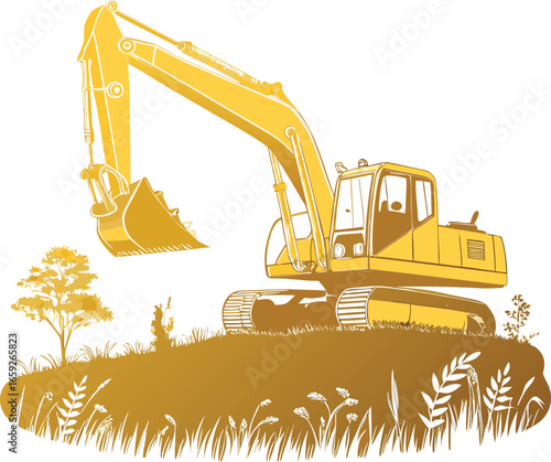 Excavator Vector Icon, Heavy Construction Machinery Icons Set in Black and Orange, Editable Stroke, Vector Illustration Construction Machinery, Construction Equipment Icons Set Editable Stroke

