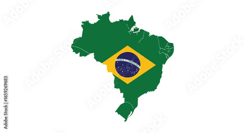 Brazilian flag inside the country's map silhouette