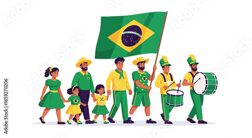 Brazilian Parade with Flag and Drummers
