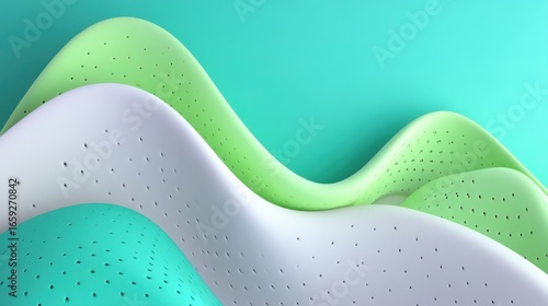 Abstract waves of green and white create a soothing visual effect on a turquoise background