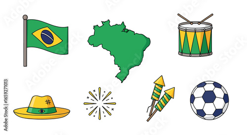 Collection of Brazilian culture and celebration icons