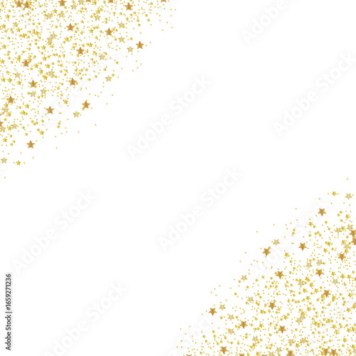 Golden star shaped sparkles confetti isolated on white background.