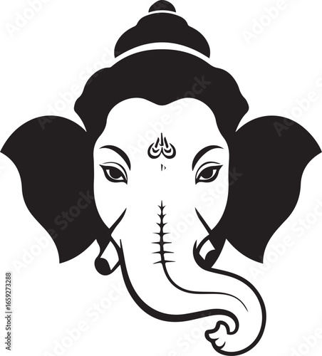 Modern Ganesha Face Vector: Black and Red Hindu God Art

Minimalist Lord Ganesh Head with Tilak: Simple Spiritual Illustration

Ganesha Tattoo Design: Abstract Elephant God Face