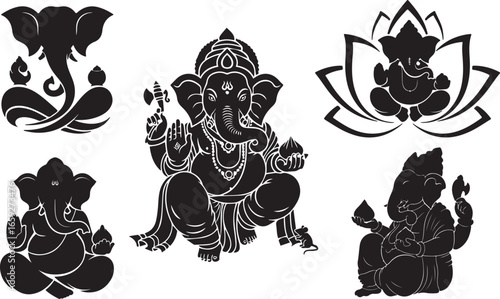 Stylized Ganesha Vector: Modern Lord Ganesh with Modak

Minimalist Hindu God Illustration: Abstract Black and White Art

Simple Ganesha Icon: Clean and Elegant Spiritual Design