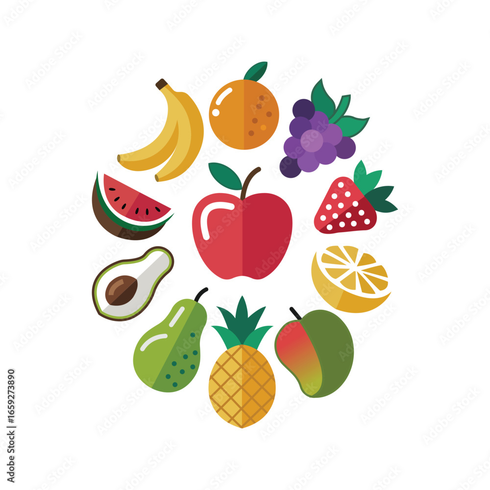 Fototapeta premium Colors apple Banana Orange Avocado Mango food
