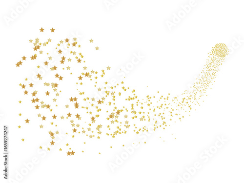 Golden star shaped sparkles confetti isolated on white background.