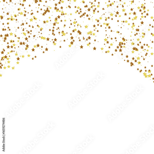 Golden star shaped sparkles confetti isolated on white background.