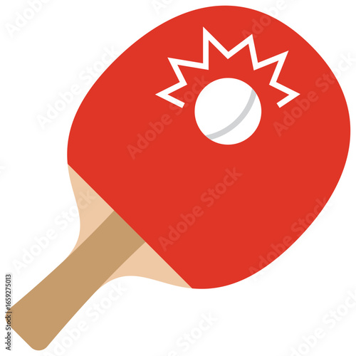 table tennis or ping pong racket sport with poof comic effect flat icon