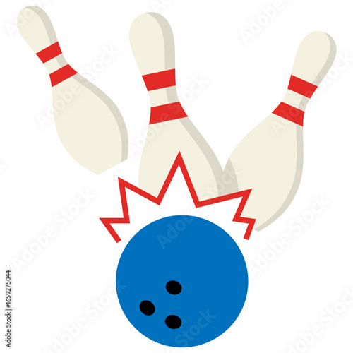 bowling ball hit pin strike and poof comic effect flat icon