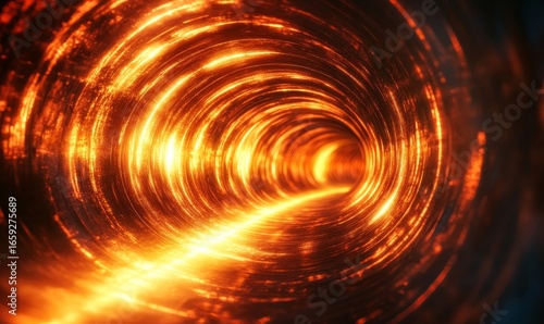 Light tunnel with illuminated edges, creating a futuristic and abstract concept of a pathway or journey, symbolizing progress or transition, Generative AI