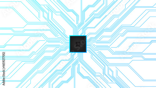 Circuit board chip processor on motherboard cpu. High tech circuit board connection system. Flat nicroelectronics circuits board on white background.