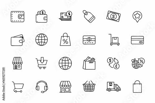 Set of online shopping and e commerce line icons for web design