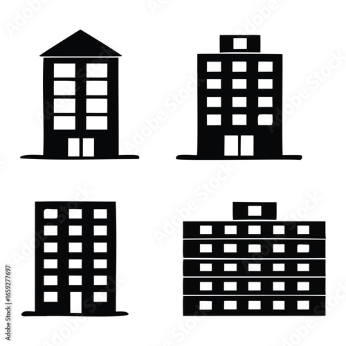 Black Building Silhouette Icons Collection