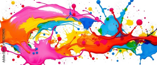 Vibrant multicolor paint splashes on white background, abstract art texture,  colorfulness,  texture