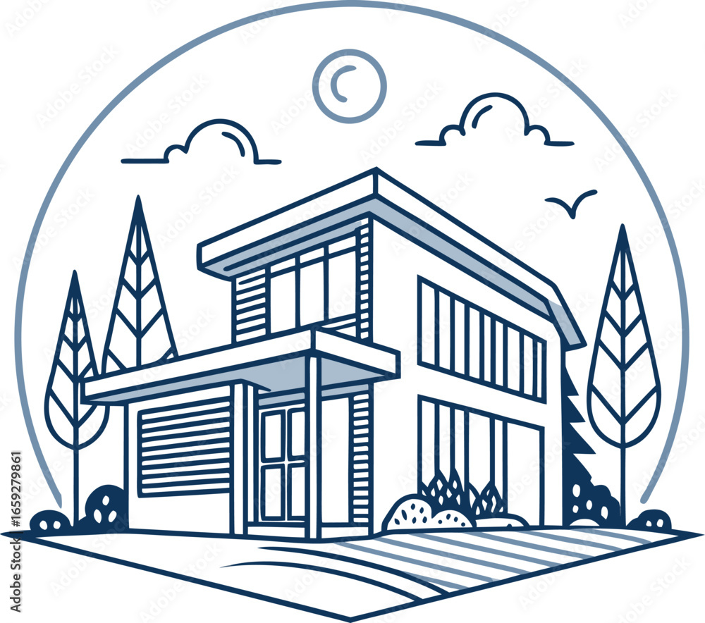Obraz premium line art minimalist house icon real estate business logo vector 