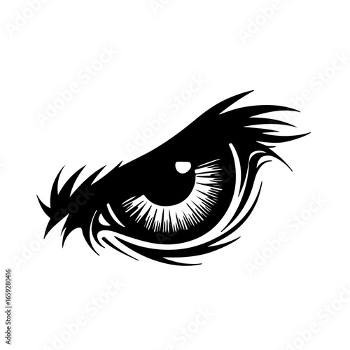 Sharp Eagle Eye Icon
A striking and powerful vector icon of a sharp eagle's eye. This black-and-white graphic captures the intense and piercing gaze of a raptor