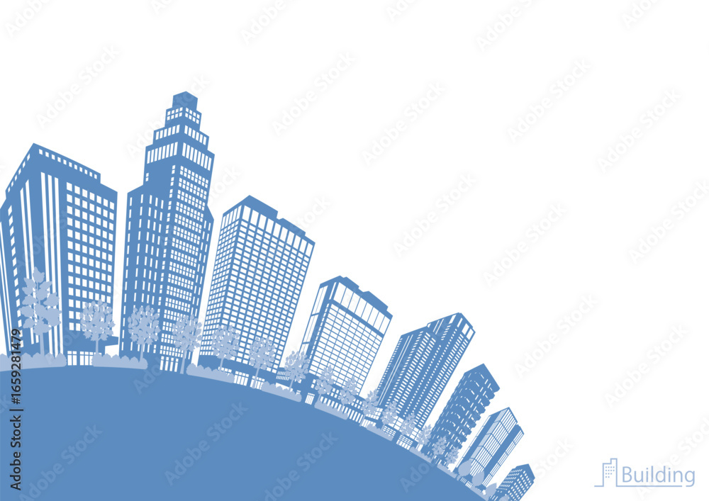 Naklejka premium 街並みのシルエットイラスト. 大都市のイメージイラスト.