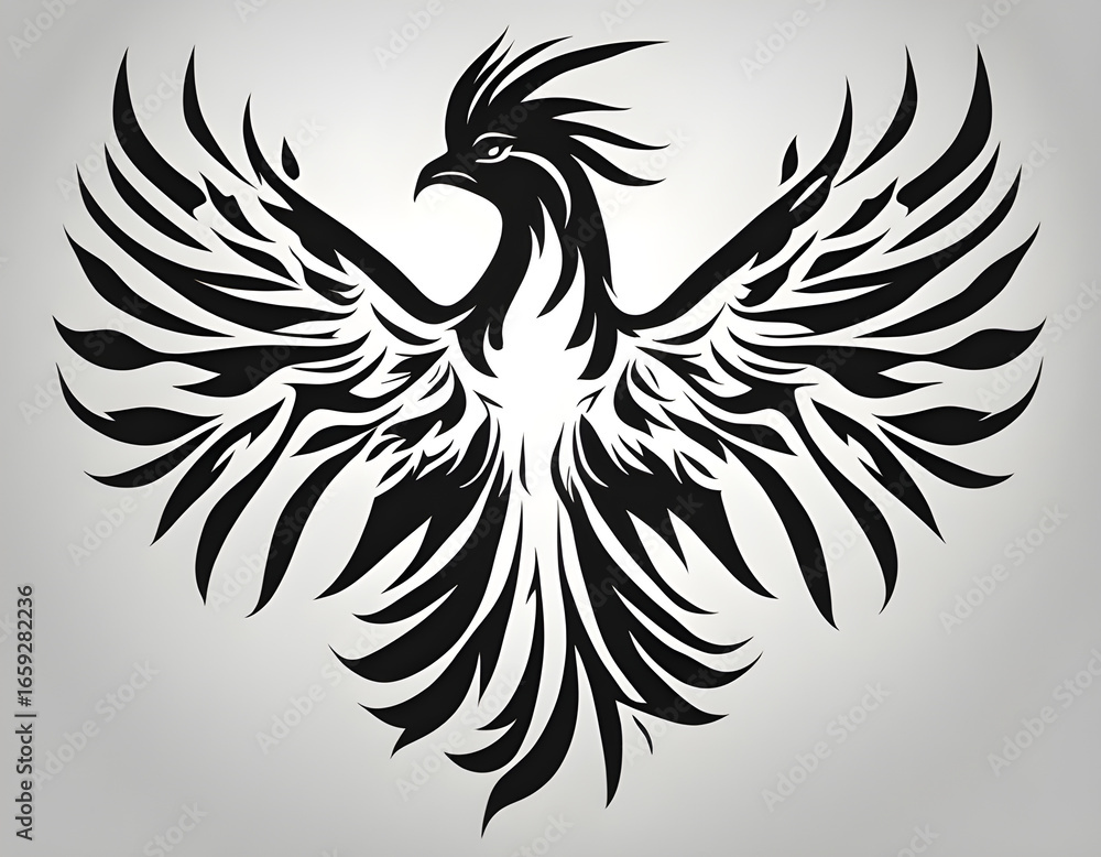 Obraz premium phoenix silhouette. Vector silhouette of phoenix on white background. black phoenix isolated on white background. hand drawn design. vector illustration