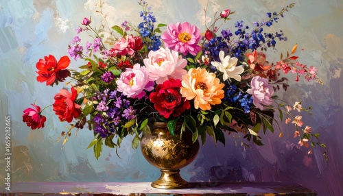 Wallpaper Mural Colorful Flower Arrangement in Gilded Vase Torontodigital.ca