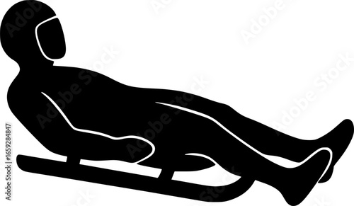 Flat vector silhouette of a luge athlete. Minimal winter sport icon for luge racing, ice track competition, speed, Olympic games, and extreme mountain activity illustration