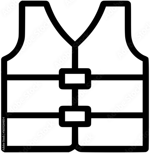 Minimalist vector icon of life jacket with geometric lines. Simple safety equipment symbol for boating, water sport, marine adventure, swimming, and outdoor recreation illustration