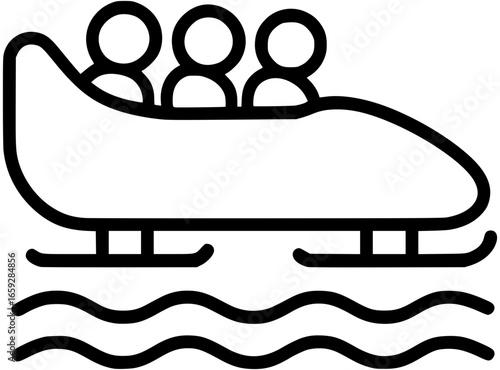 Black and white vector outline icon of bobsleigh. Minimal winter sport symbol for ice track racing, Olympic competition, teamwork, speed, and winter adventure illustration