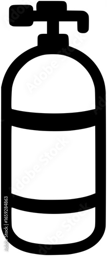 Minimalist monochrome vector icon of scuba tank. Simple diving equipment symbol for underwater sport, snorkeling, marine adventure, vacation, and ocean exploration illustration