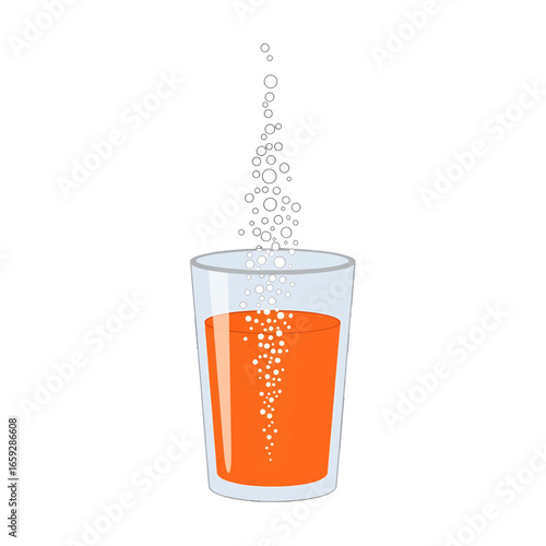 Orange Pixelated Soda in Glass With Bubbles Digital Illustration on White Background