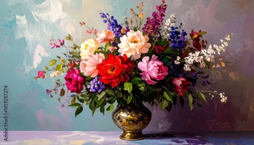 Wallpaper Mural Colorful Flower Bouquet in Vase, Still Life Painting (1) Torontodigital.ca