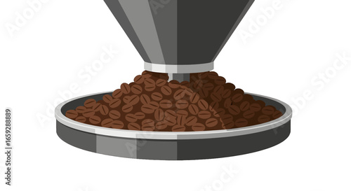 Pile of Fresh Coffee Beans Pouring from Grey Funnel in Pixel Art Style