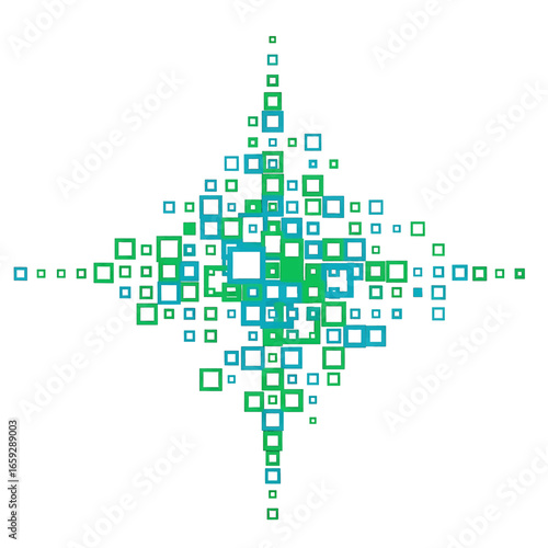 Abstract Geometric Square Pattern with Green and Blue Hues Creating a Visually Compelling Design on a Clean White Background in a Modern Style