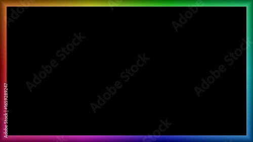 Stunning gradient color border frame with smooth purple, pink, orange, yellow, and cyan transitions. Ideal for creative video overlays, presentations, and modern content. Seamless animated loop with v