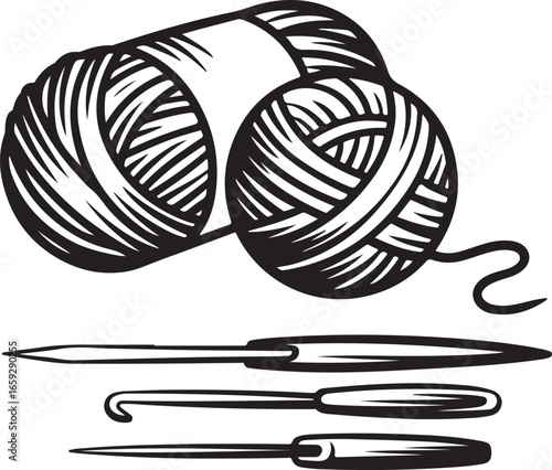 Yarn Ball and Crochet Hook Vector Set for Knitting and Needlework