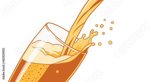 Pixel Art of Orange Juice Pouring into Glass with Splashes on White Background Refreshing and Nutritious Drink