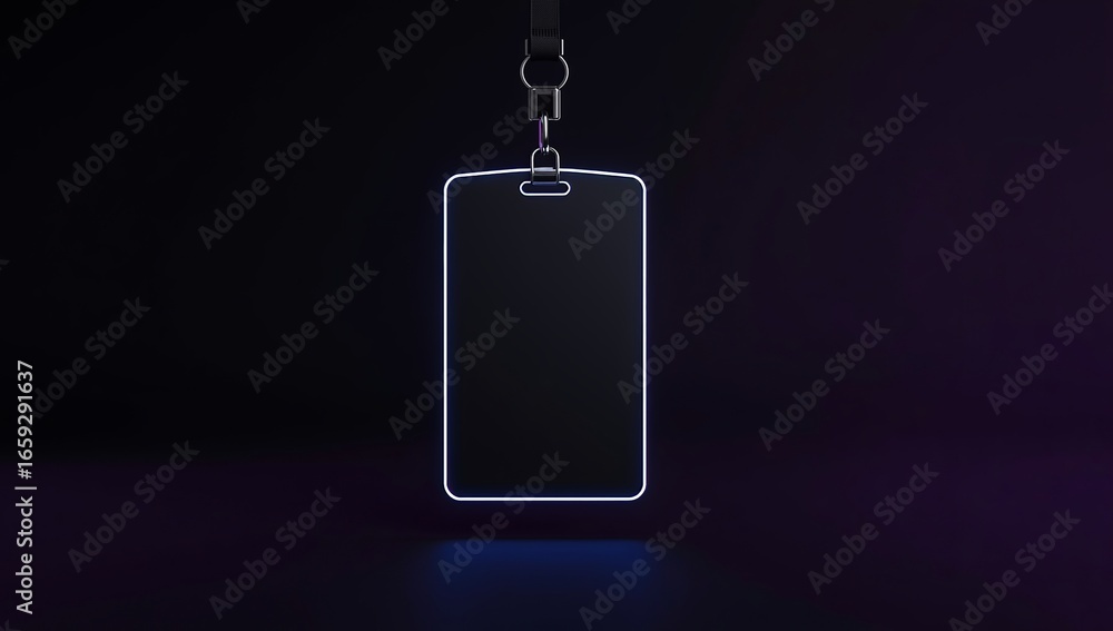 Fototapeta premium Sleek modern ID badge with vibrant blue glow for professional branding and secure access control