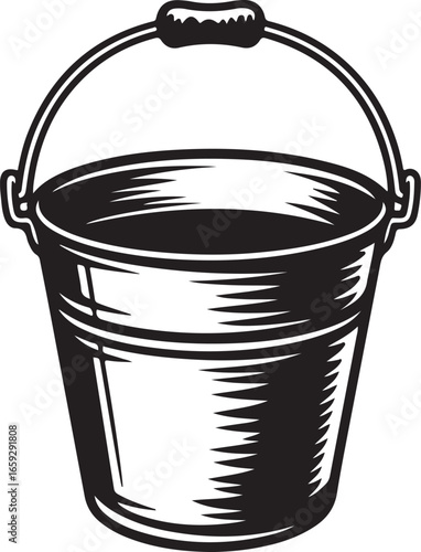 Monochrome Bucket Vector Illustration for Cleaning and Gardening Projects