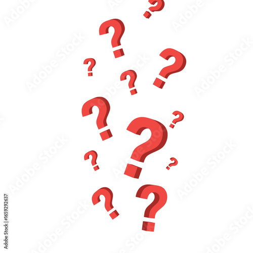 Floating Red Question Marks on White Background 3d Rendering Problem Solving Business Concept Uncertainty Asking and Seeking Information