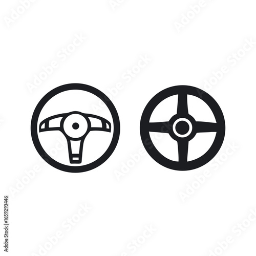 Steering Wheel Icon – Solid and Outline Car Control Symbol